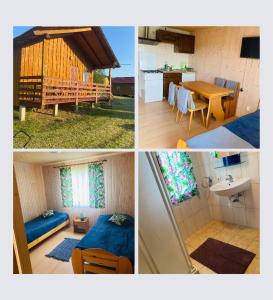 un collage de cuatro fotos de una casa en Zielona Przestrzeń en Polańczyk