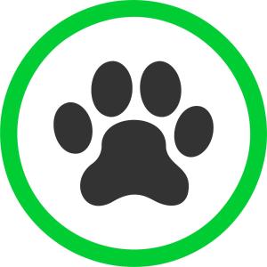 a green veterinarian paw footprint icon in a circle at HusHotellHunge AB in Bräcke
