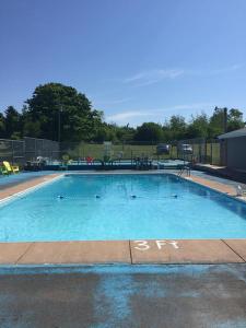 a large swimming pool in a parking lot at Wild Pines Cabins in Surrey