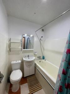 łazienka z toaletą, umywalką i wanną w obiekcie Bega Cirumvalatiunii One Room Apartment- 4 w mieście Timişoara