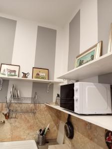 una cocina con microondas blanco en una encimera en AURY HOUSE - STATlON - -ViaDante-Platani- en Cremona