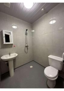 a bathroom with a toilet and a sink at En-suites Rooms in Northampton in Moulton