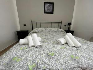 un letto con 4 cuscini sopra in una camera da letto di La Rocchetta a Sutri