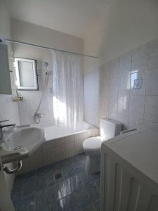een badkamer met een wit toilet en een wastafel bij Grand view resort in Argostoli