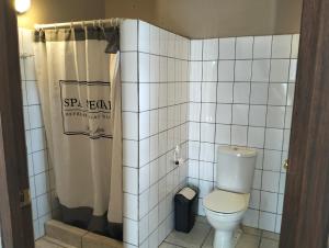 ein Bad mit einem WC und einer Dusche in der Unterkunft Marilyn Appartments in Kralendijk