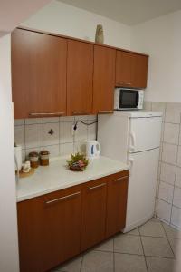 a kitchen with a white refrigerator and a microwave at Apartmani MARIN in Županja