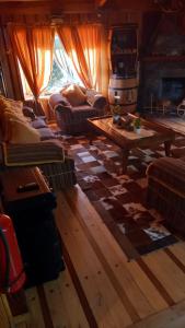 a living room with a couch and a coffee table at Hermosa cabaña en Lago Ranco in Lago Ranco