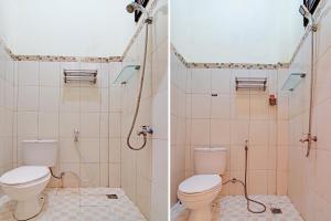 北乾巴拿的住宿－OYO 92455 Hadhilfa Homestay Syariah，一间带两个卫生间和淋浴的浴室