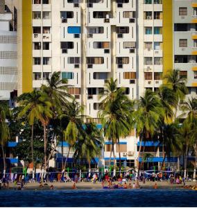 a view of a beach with palm trees and buildings at PATUCA C4 in Santa Marta