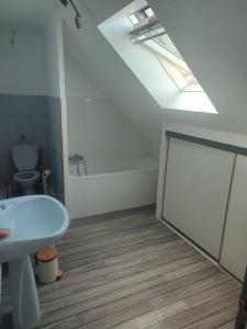 een badkamer met een douche, een wastafel en een toilet bij Duplex, Le Citadin in Cherbourg en Cotentin