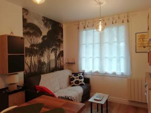 a living room with a couch and a window at Studio douillet proche plage in Arcachon
