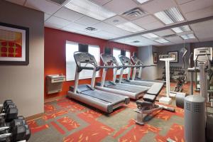 a gym with rows of treadmills and elliptical machines at Residence Inn by Marriott Austin Parmer/Tech Ridge in Austin