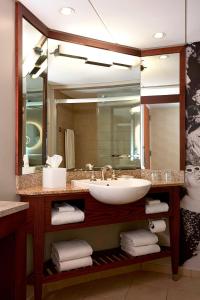 La salle de bains est pourvue d'un lavabo et d'un grand miroir. dans l'établissement Renaissance Columbus Downtown Hotel, à Columbus