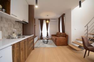 a kitchen with a sink and a couch in a room at Crown house in Vrnjačka Banja