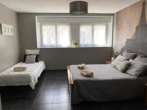 1 dormitorio con 2 camas y 2 ventanas en ZER GOCHOA, en Cambo-les-Bains