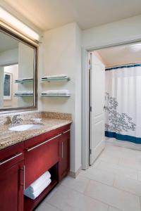 a bathroom with a sink and a mirror at Residence Inn Bismarck North in Bismarck