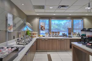 a large kitchen with a counter with a window at Residence Inn by Marriott Detroit / Novi in Novi