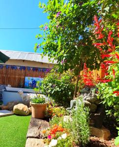 a garden with flowers and plants in a yard at Rest on 29 Rus in Oudtshoorn