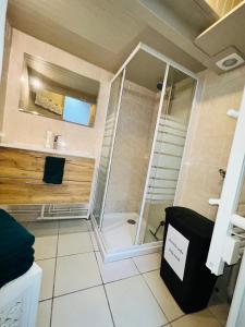 a small bathroom with a shower and a toilet at L’escale proche centre ville in Amiens