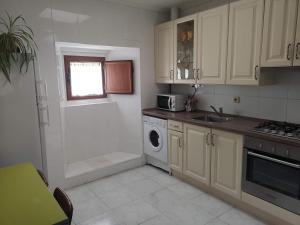 a kitchen with a sink and a washing machine at Casa rural Ardetxal a 16km de Logroño y Laguardia in Viñaspre