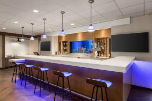 a bar in a hotel room with blue stools at Fairfield by Marriott Inn & Suites Bonita Springs in Bonita Springs