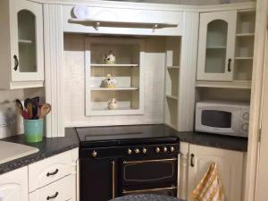 a kitchen with a black stove and a microwave at Pilgrims Rest 2 - Uk42663 in Ruan Major