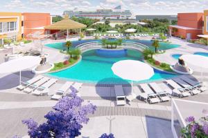 - un dessin de la piscine du complexe dans l'établissement Courtyard by Marriott Curacao, à Willemstad