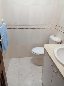ein weißes Bad mit einem WC und einem Waschbecken in der Unterkunft O PISIÑO in Cambados