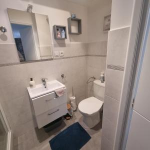 uma casa de banho com um WC branco e um lavatório. em Studio de 23 m² au centre de Montfort L'amaury em Méré