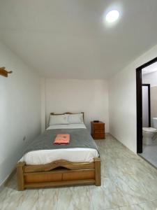 San RoqueにあるHotel la Victoriaのベッドルーム1室(ベッド1台、バスルーム付)