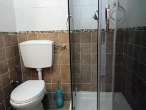 y baño con aseo y cabina de ducha de cristal. en Termini luxury home, en Roma