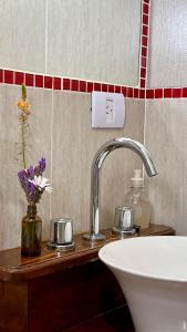 ビージャ・ヒアルディノにあるPalotes Sierras Apartのバスルーム(花瓶付きのカウンター付)