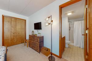 a bedroom with a bed and a television and a bathroom at Mountain Village 5H Unit B in Dover +11 photos