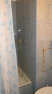 a bathroom with a shower with a toilet in it at Hotel Dobrogea in Constanţa