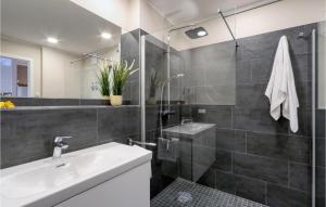 a bathroom with a sink and a glass shower at Baltischer Hof Apartment 36 in Boltenhagen