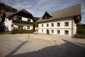 a large white building with a black roof at Ana Antloga Apartments in Bled