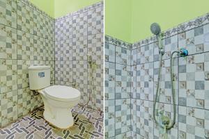 two pictures of a bathroom with a toilet and a shower at OYO 92467 Cahyo Kost 1 in Semarang