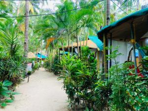 a path in front of a house with palm trees at Lacto Cressida Huts in Palolem
