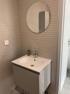 a bathroom with a sink and a mirror at AU COEUR DE LA PUISAYE TOUT PRES DE GUEDELON in Saint-Amand-en-Puisaye