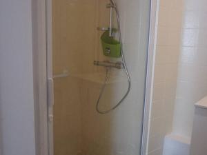 een douche met een groene emmer in een badkamer bij Maison La Guérinière, 2 pièces, 4 personnes - FR-1-224B-727 in La Guérinière