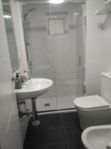 a bathroom with a shower and a sink and a toilet at Sevilla Macarena apartamento 3 dormitorios in Seville