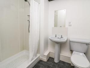 a white bathroom with a toilet and a sink at The Middleton in Llandrindod Wells