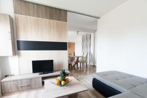 a living room with a couch and a table at Apartments Toka in Petrcane