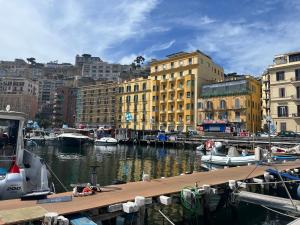 a marina with boats in a city with buildings at SuiteOnBoat in Naples