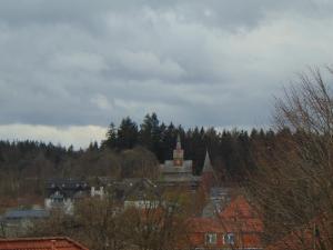 vistas a una ciudad con una iglesia y árboles en Theos, en Hahnenklee-Bockswiese