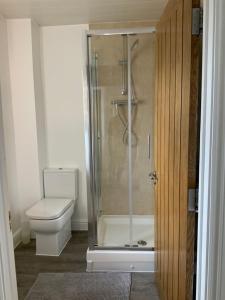 a bathroom with a shower and a toilet at London Road in Earley