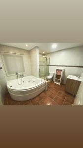 un ampio bagno con vasca e servizi igienici di Casa Rural Villa Briar a Olvera
