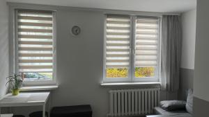 a living room with two windows and a radiator at MŁAWSKA 33 in Rypin