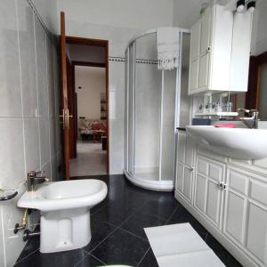 ein Bad mit einem WC, einem Waschbecken und einer Dusche in der Unterkunft Il nido dei cigni in Vogogna