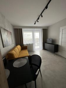 ein Wohnzimmer mit einem Sofa und einem Tisch in der Unterkunft Apartament Kraszewskiego in Białystok